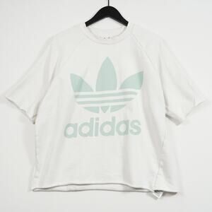 Adidas Cutoff Sweatshirt T-Shirt L – White Green Trefoil Logo